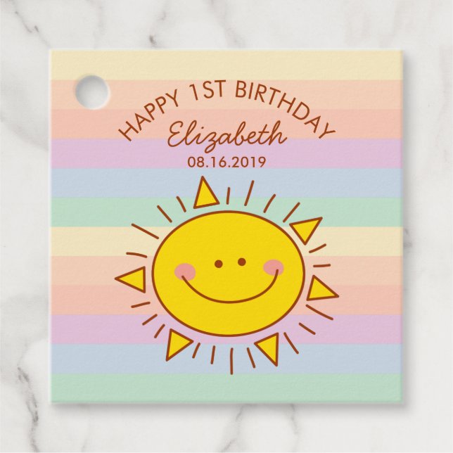 Étiquettes Cadeau Cute Little Sunshine Baby First Birthday Party (Devant)