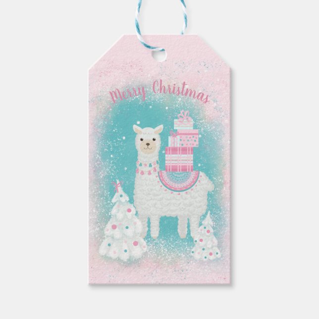 Étiquettes-cadeau Cute Llama avec cadeaux de Noël (Devant)