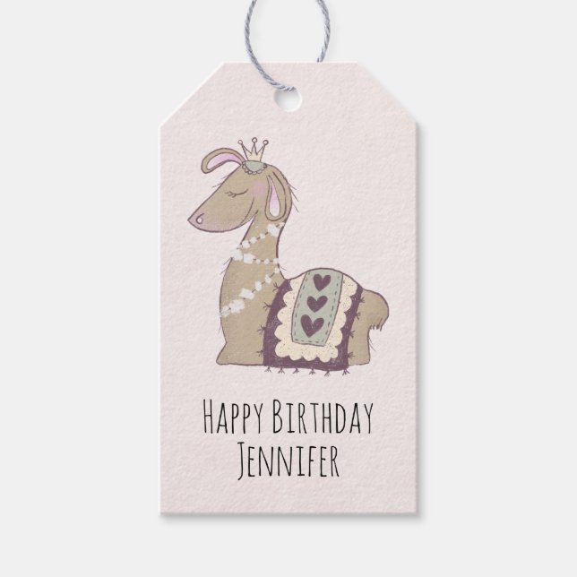 Étiquettes-cadeau Cute Llama Princess portant un anniversaire de la  (Devant)