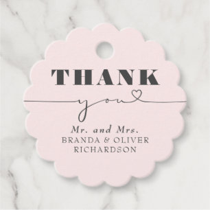 Étiquettes Cadeau Cute Love Coeur Texte Mariage rose Merci