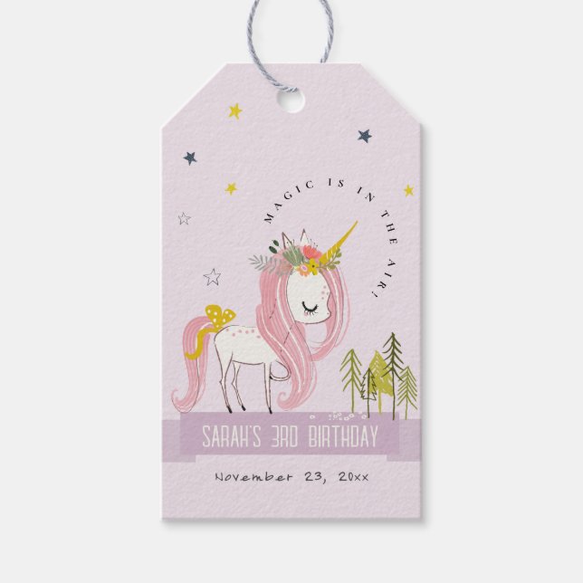 Étiquettes-cadeau Cute Magique Unicorne Purple Lilac Anniversaire de (Devant)