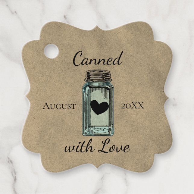 Étiquettes Cadeau Cute Mason Jar Canalisé Avec L'Amour Dated Kraft (Devant)