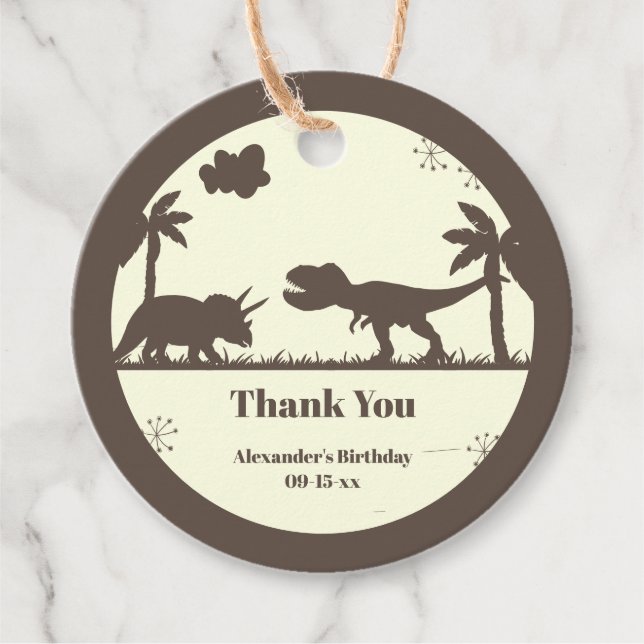 Étiquettes Cadeau Cute Merci Dinosaur Silhouettes Anniversaire (Devant)