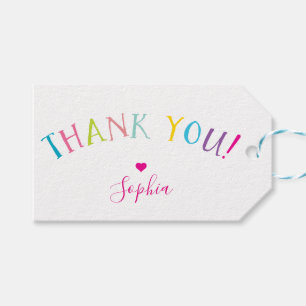 Étiquettes-cadeau CUTE MERCI enfants coloré lumineux type arc-en-cie