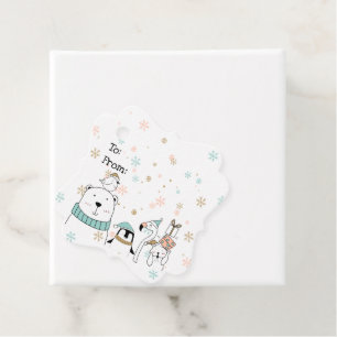 Étiquettes Cadeau Cute moderne Animaux de Noël d'hiver
