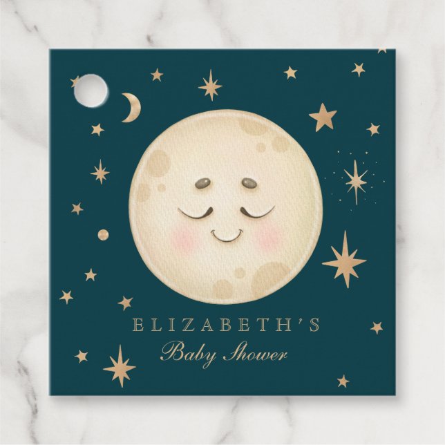 Étiquettes Cadeau Cute Moon et Star Navy Baby shower (Devant)