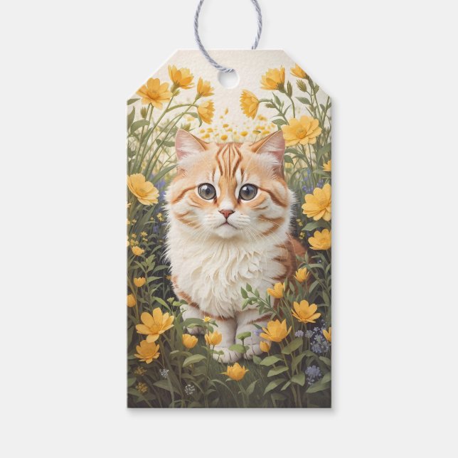Étiquettes-cadeau Cute Munchkin Chat Et Fleurs De Tasse À Beurre (Devant)
