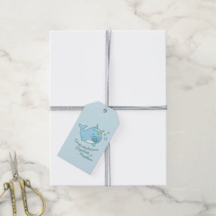 Étiquettes-cadeau Cute Narwhal Baby shower Kawaii Blue Boy