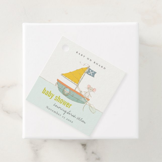 Étiquettes Cadeau Cute Nautique Pirate Souris Baby shower de voilier (En situation)