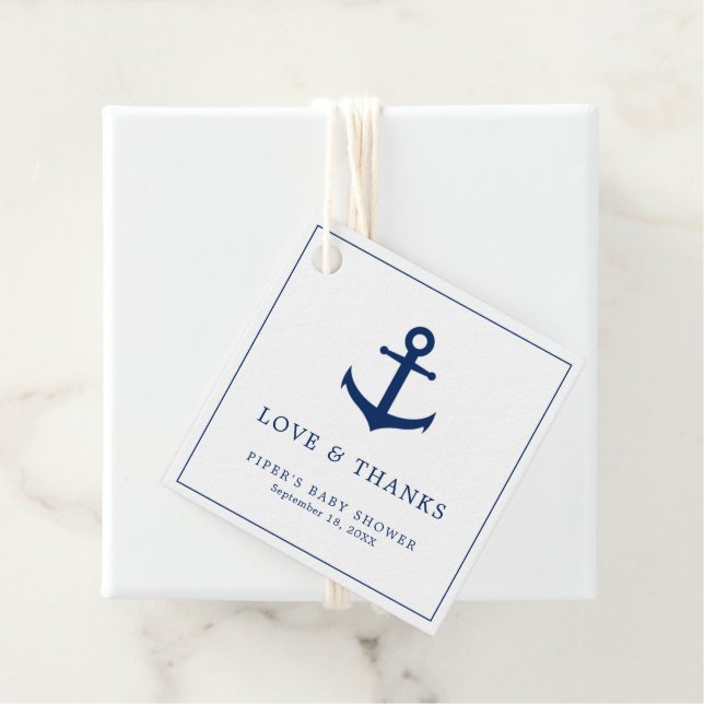 Étiquettes Cadeau Cute Navy Blue Ancre Boy Baby shower nautique (En situation)