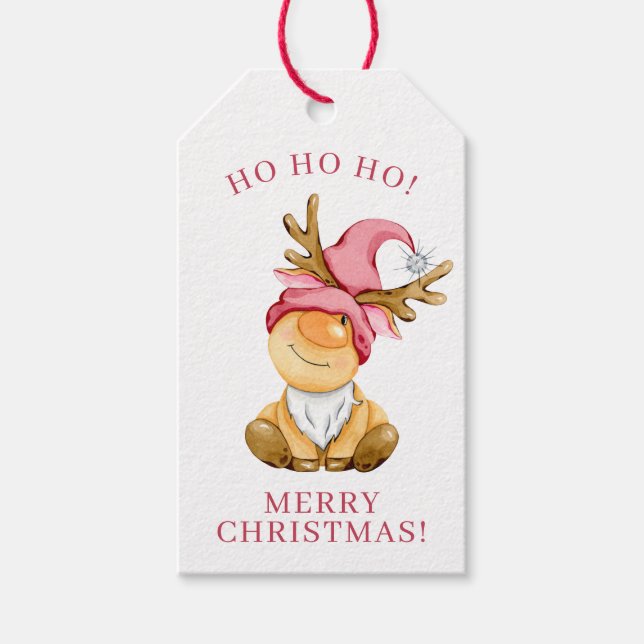 Étiquettes-cadeau Cute Noël Reindeer Gnome Personnalisé (Devant)