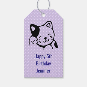 Étiquettes-cadeau Cute noir et blanc Kitty Chat Waving Bonjour