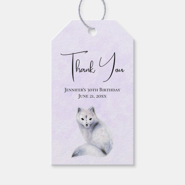Étiquettes-cadeau Cute Nordic Fox avec Floral Marks Merci événement (Devant)