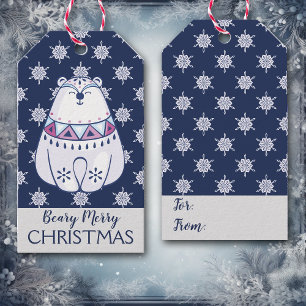 Étiquettes-cadeau Cute Nordic Style Ours Polaire Flocon de neige