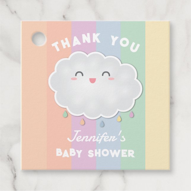 Étiquettes Cadeau Cute nuage Raindrops Rainbow Baby shower Merci (Devant)