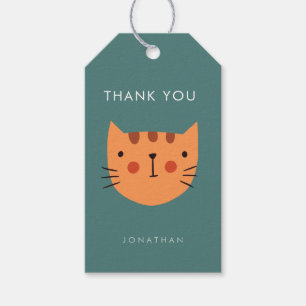 Étiquettes-cadeau Cute Orange Chat Anniversaire merci
