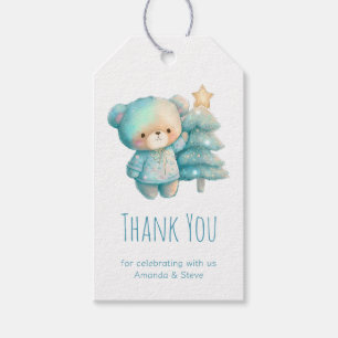 Étiquettes-cadeau Cute Ours et sapin de Noël Merci de vacances