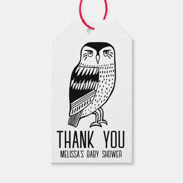 Étiquettes-cadeau Cute Owl BABY SHOWER simple Merci PERSONNALISÉ Kra (Devant)