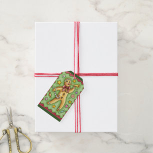 Étiquettes-cadeau Cute pain d'épices Homme soufflant la corne, bonbo
