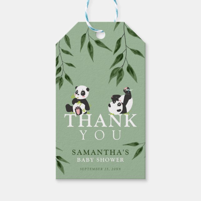 Étiquettes-cadeau Cute Panda & Foliage Merci de Baby shower neutre (Devant)