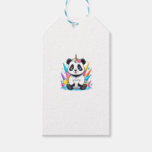 Étiquettes-cadeau Cute Panda Riding Unicorn Girls Femmes Rainbow Tan