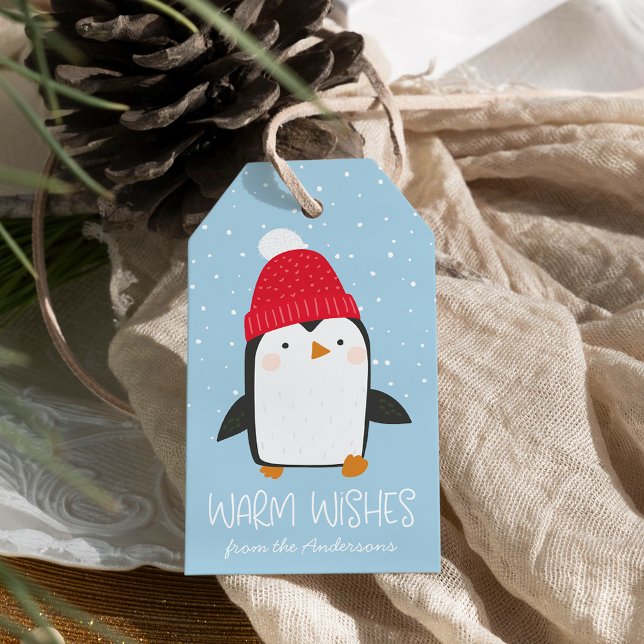 Étiquettes-cadeau Cute Penguin Chaleureux Vacances (Créateur téléchargé)
