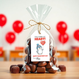 Étiquettes-cadeau Cute Penguin Valentine “You Warm My Heart”