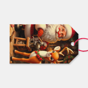 Étiquettes-cadeau Cute Père Noël et Reindeer