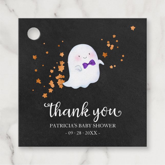 Étiquettes Cadeau Cute Petit Fantôme Halloween Baby shower Merci (Devant)