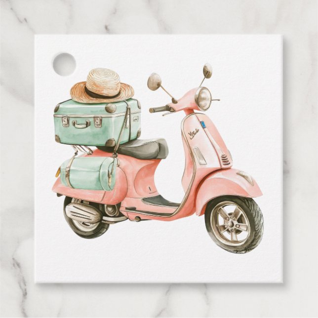 Étiquettes Cadeau Cute Pink and Aqua Coastal Scooter (Devant)