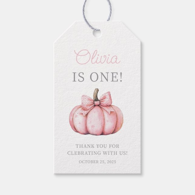 Étiquettes-cadeau Cute Pink Pumpkin Baby Girl 1st Birthday  (Devant)