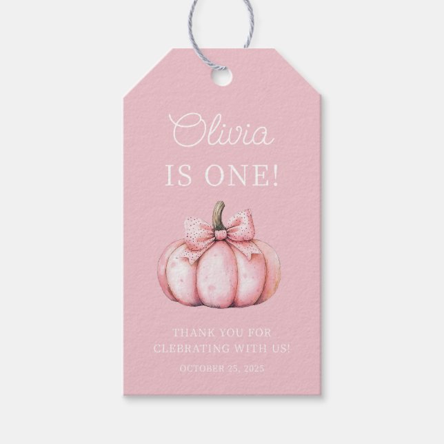 Étiquettes-cadeau Cute Pink Pumpkin Baby Girl First Birthday  (Devant)