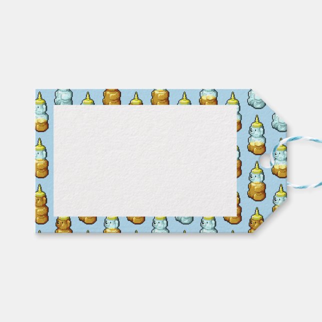 Étiquettes-cadeau Cute Pixel Art Honey Bouteilles d'ours Motif (Devant (Horizontal))