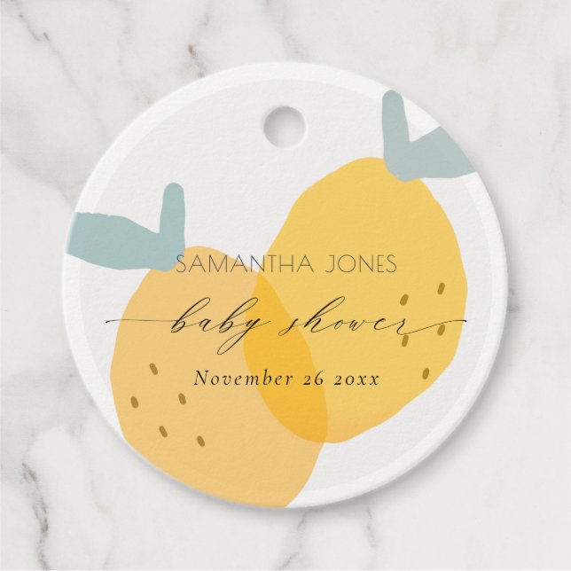 Étiquettes Cadeau Cute plaisir Citron Jaune Fruit Citrus Baby shower (Devant)