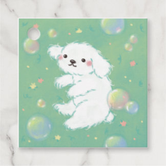 Étiquettes Cadeau Cute Puppy with Bubbles and Flowers