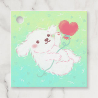 Étiquettes Cadeau Cute Puppy with Heart Balloon