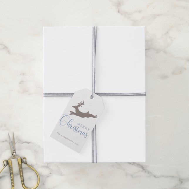 Étiquettes-cadeau Cute Reindeer | Balise cadeau de Noël Gray Blue (Avec de la ficelle)