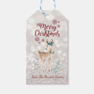 Étiquettes-cadeau Cute Reindeer Glittery Bokeh