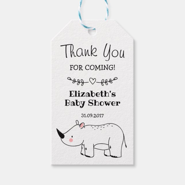 Étiquettes-cadeau Cute Rhinoceros Baby shower Rhino 1er anniversaire (Devant)