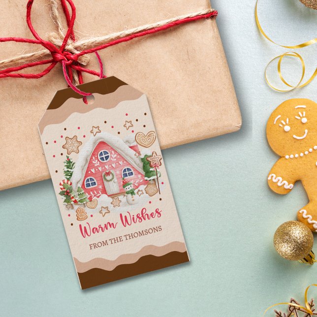 Étiquettes-cadeau Cute rose bonbon pain d'épice Maison Joyeux Noël (Créateur téléchargé)