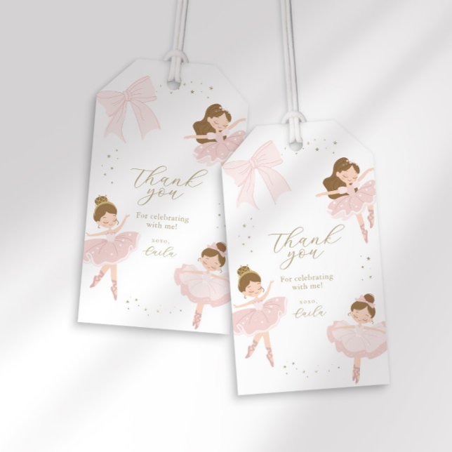 Étiquettes-cadeau Cute Rose Bow Ballerina Anniversaire Merci Favoris (Créateur téléchargé)