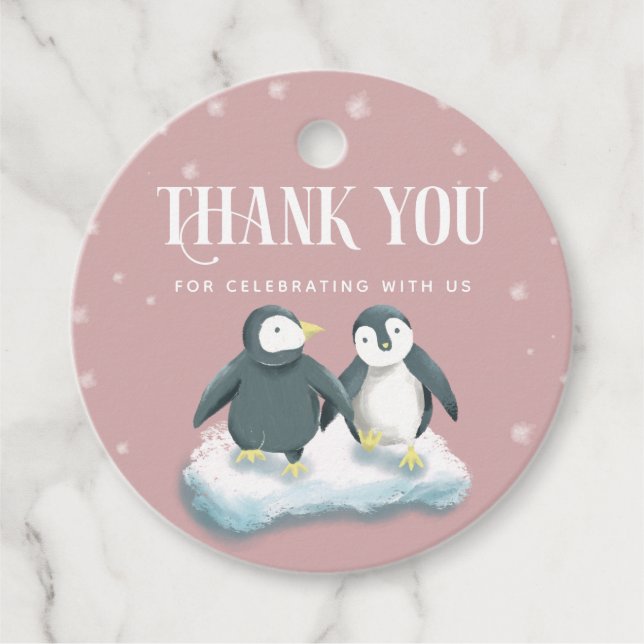 Étiquettes Cadeau Cute rose hiver Wonderland Baby shower des pingoui (Devant)