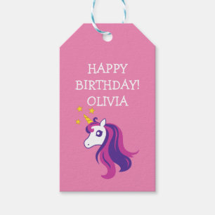 Étiquettes-cadeau Cute rose licorn cheval personnalisées fille Anniv