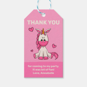 Étiquettes-cadeau Cute Rose Unicorn Fille Anniversaire