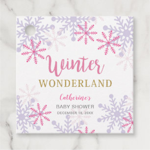 Étiquettes Cadeau Cute Rose Winter Wonderland Baby shower Snowflakes