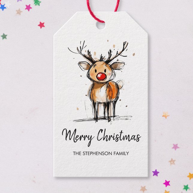 Étiquettes-cadeau Cute Rudolph Reindeer Merry Christmas (Créateur téléchargé)