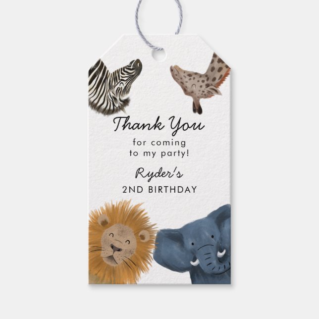 Étiquettes-cadeau Cute Safari Animaux Anniversaire (Devant)
