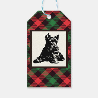 Étiquettes-cadeau Cute Scottie Coloré Vin Plaid Verre