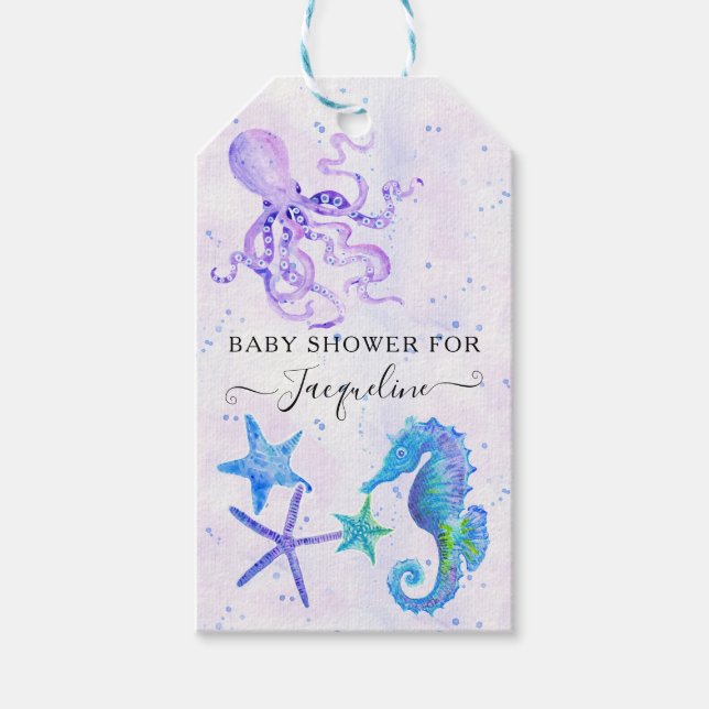 Étiquettes-cadeau Cute Seahorse Octopus Starfish Beach Baby shower (Devant)