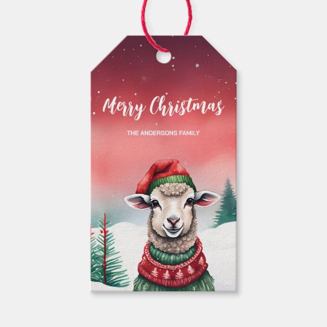 Étiquettes-cadeau Cute Sheep Lama Père Noël fête de Noël enfant (Devant)